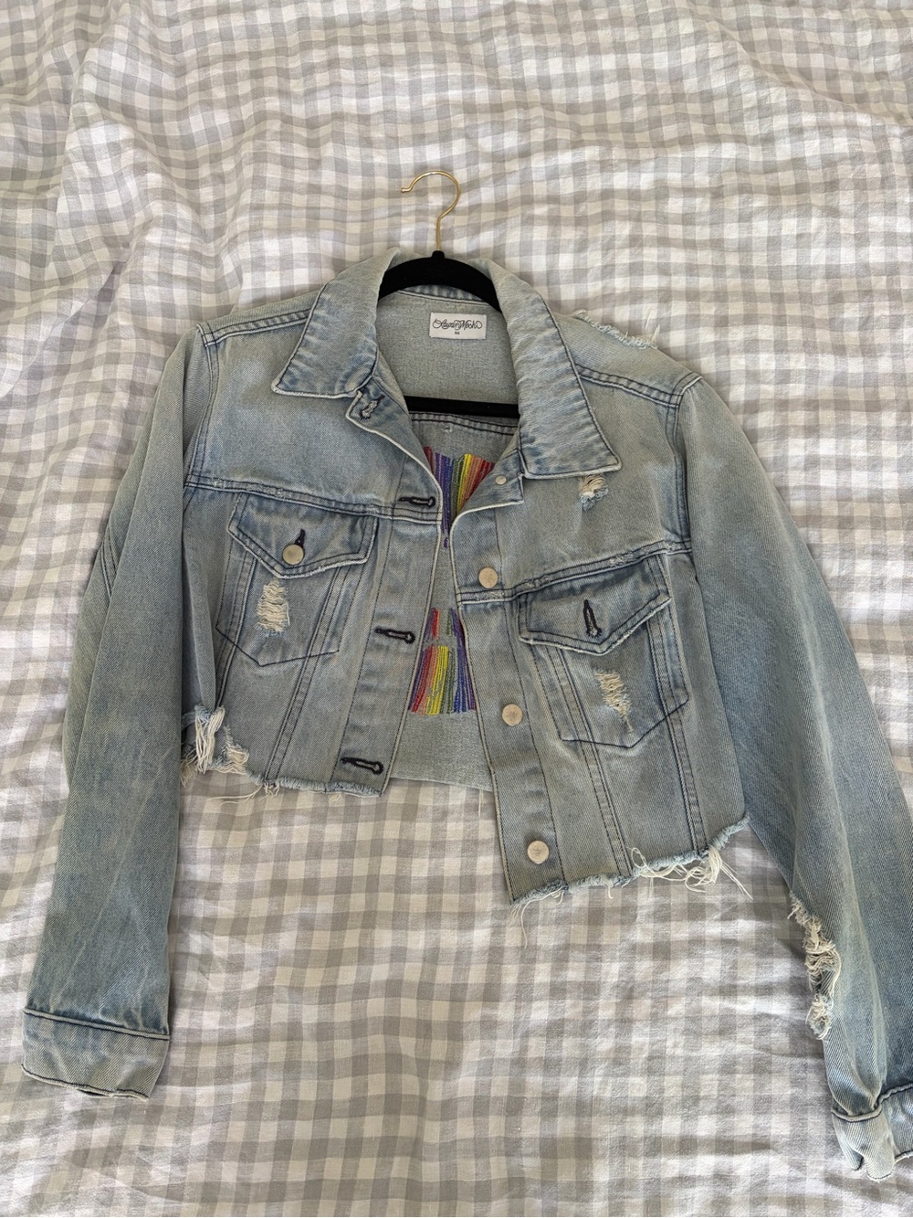 Lauren Moshi Distressed Light Blue Cropped Denim Jacket